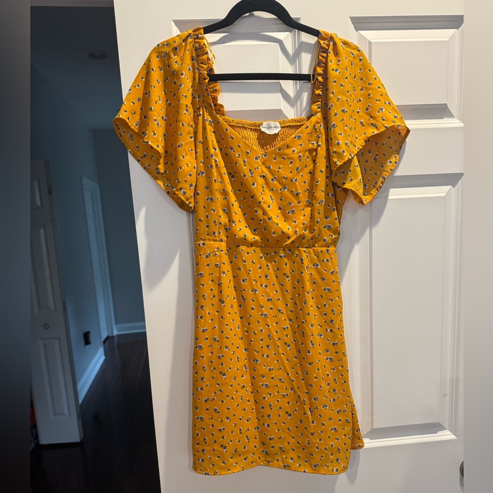 Sienna Sky Blue Yellow Ruffled Tiered Mini Dress